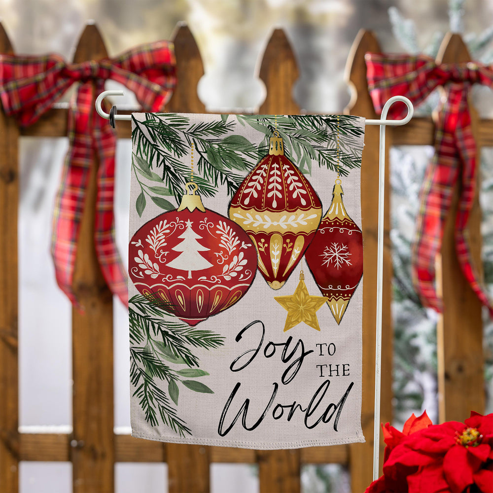 Joy To The World Ornaments Suede Garden Flag