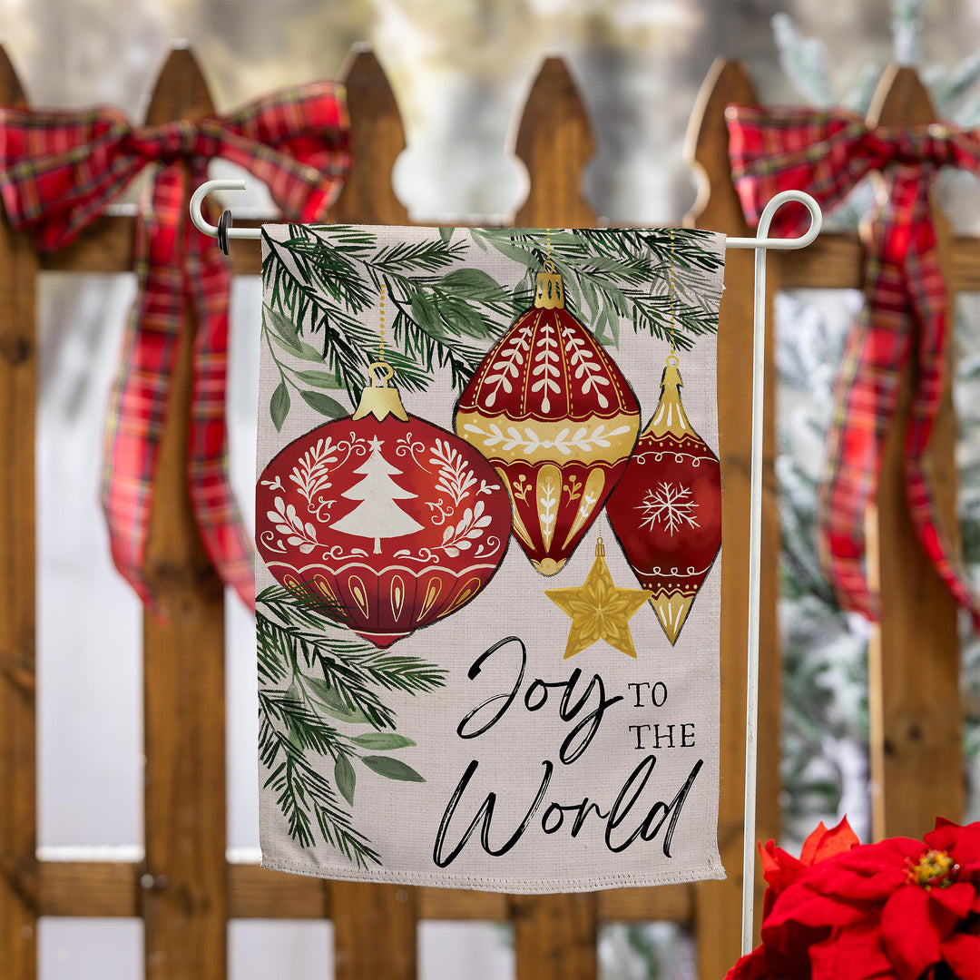 Joy To The World Ornaments Suede Garden Flag