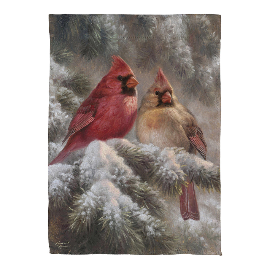 Frosted Cardinals Suede Garden Flag