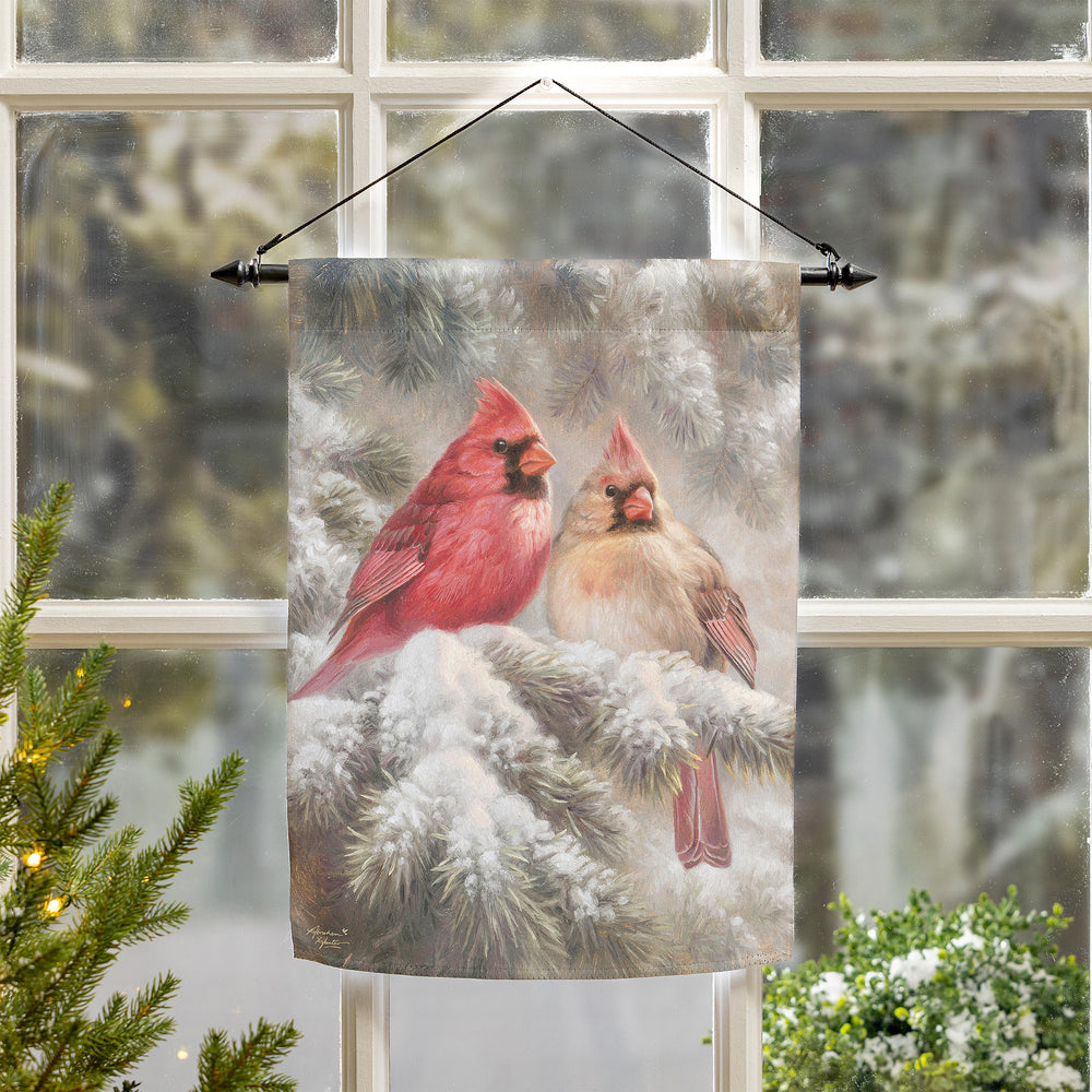 Frosted Cardinals Suede Garden Flag