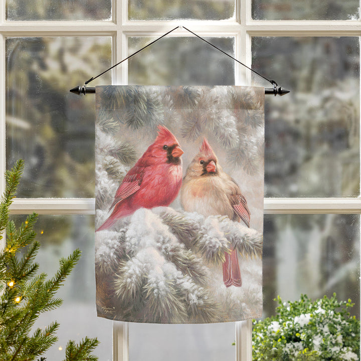 Frosted Cardinals Suede Garden Flag