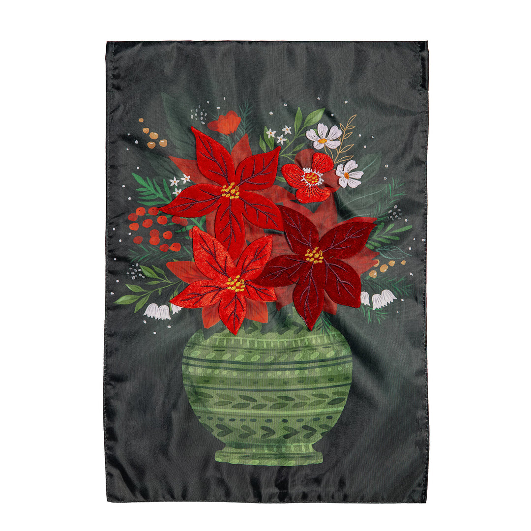 Floral Poinsettia Vase Applique Garden Flag