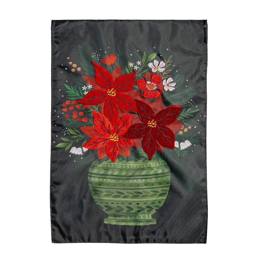 Floral Poinsettia Vase Applique Garden Flag