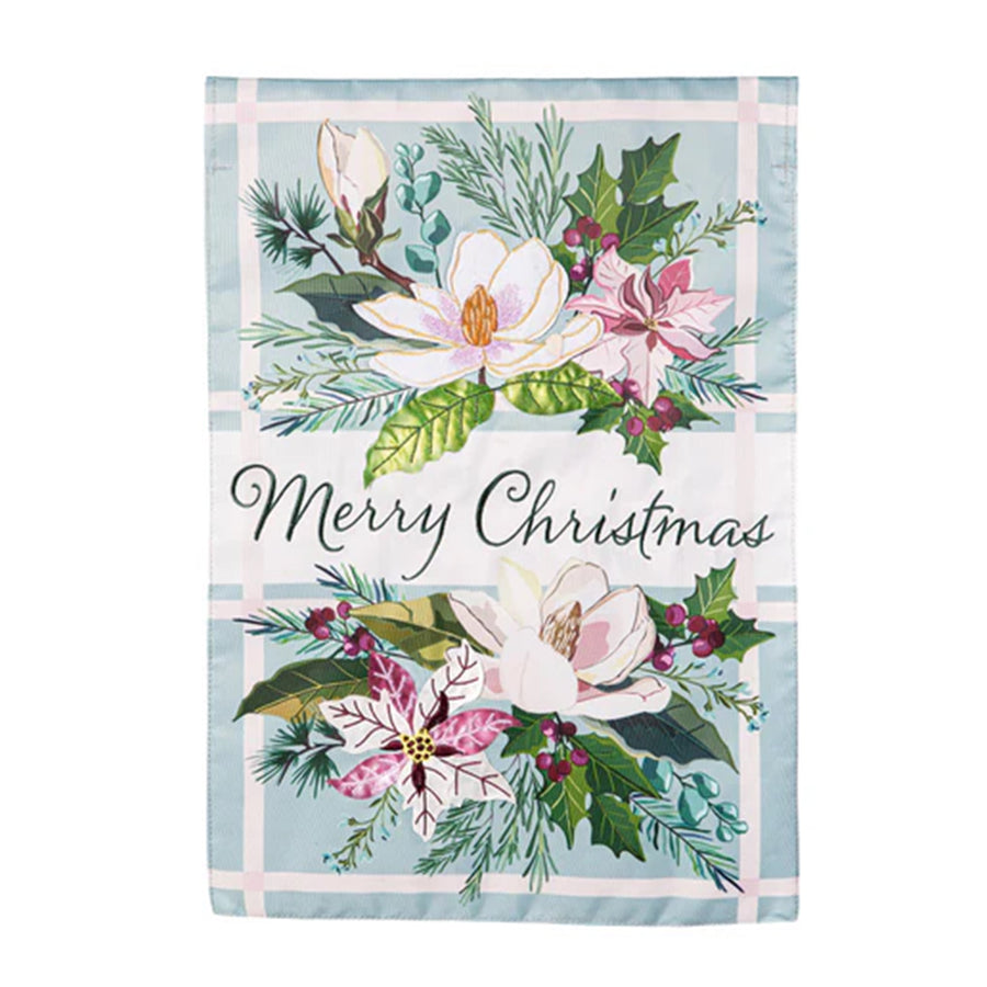 Merry Christmas Floral Applique Garden Flag