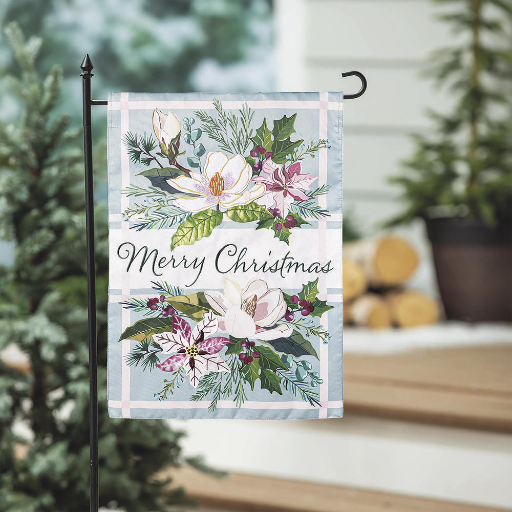 Merry Christmas Floral Applique Garden Flag