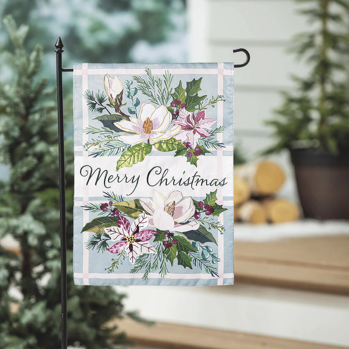 Merry Christmas Floral Applique Garden Flag