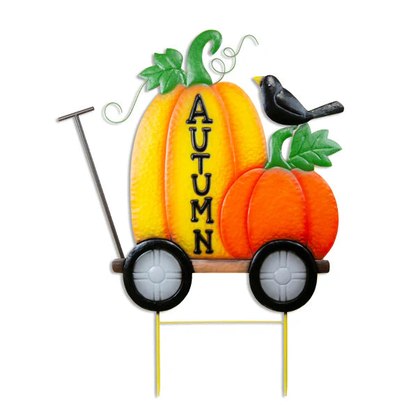 Metal Pumpkin with Wagon Stake