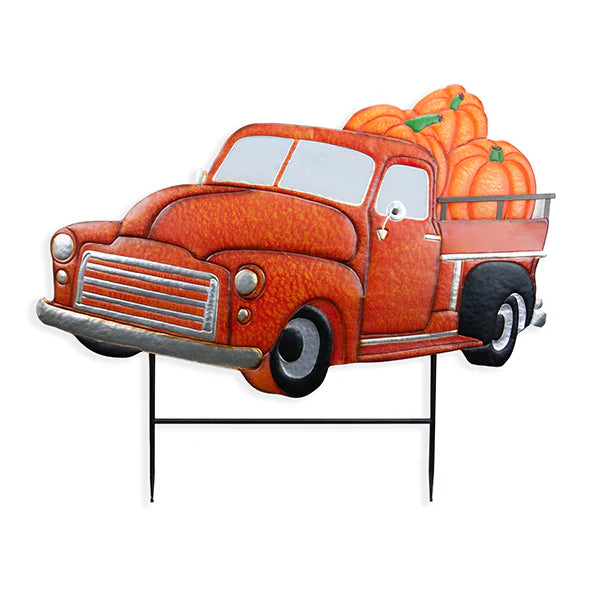 Metal Truck with Pumpkins Stake