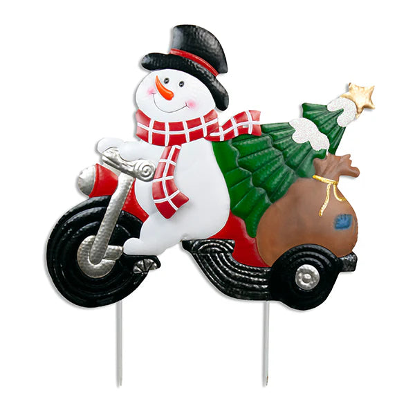 Metal Snowman on a Trike Stake