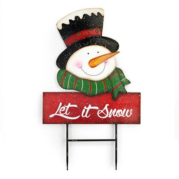 Metal Snowman Stake with Let It Snow Sign
