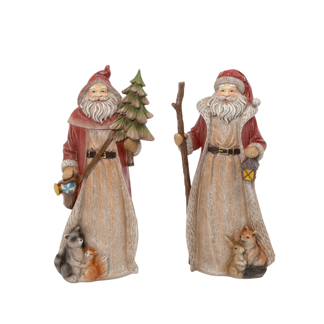 Santa Figurine with Red Coat and Forest Animals