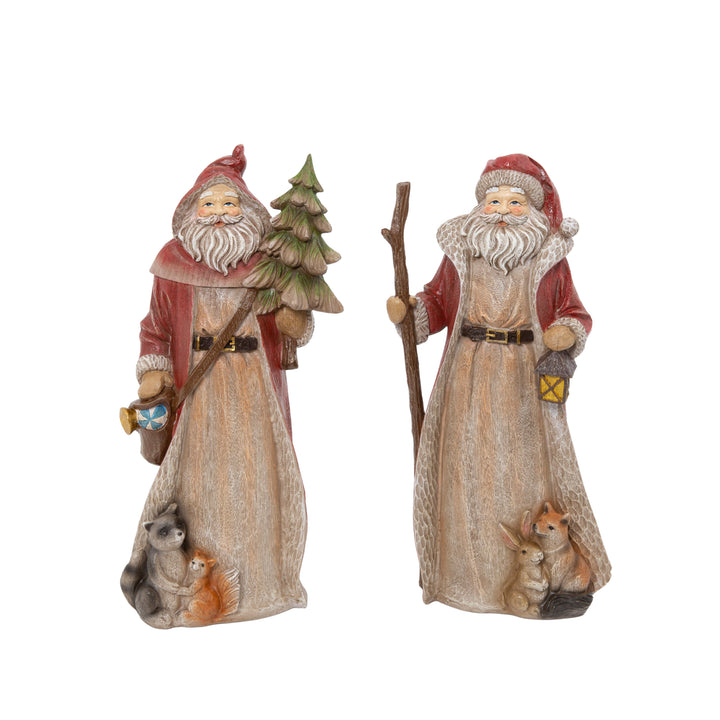 Santa Figurine with Red Coat and Forest Animals
