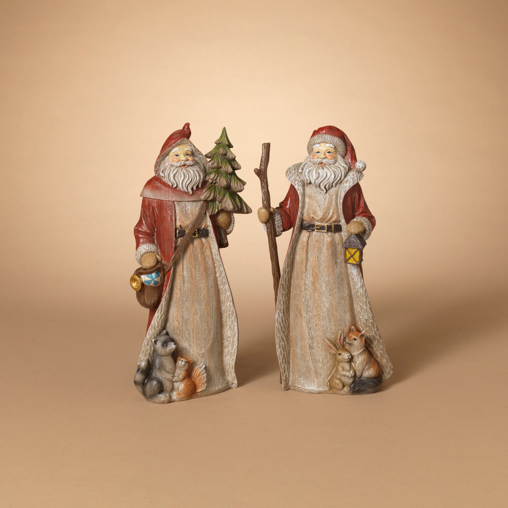 Santa Figurine with Red Coat and Forest Animals