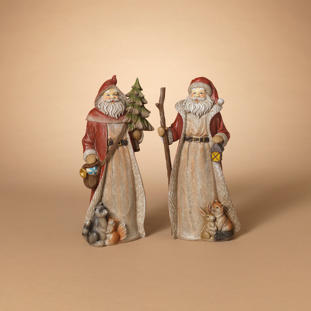 Santa Figurine with Red Coat and Forest Animals