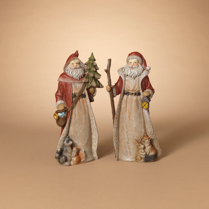 Santa Figurine with Red Coat and Forest Animals