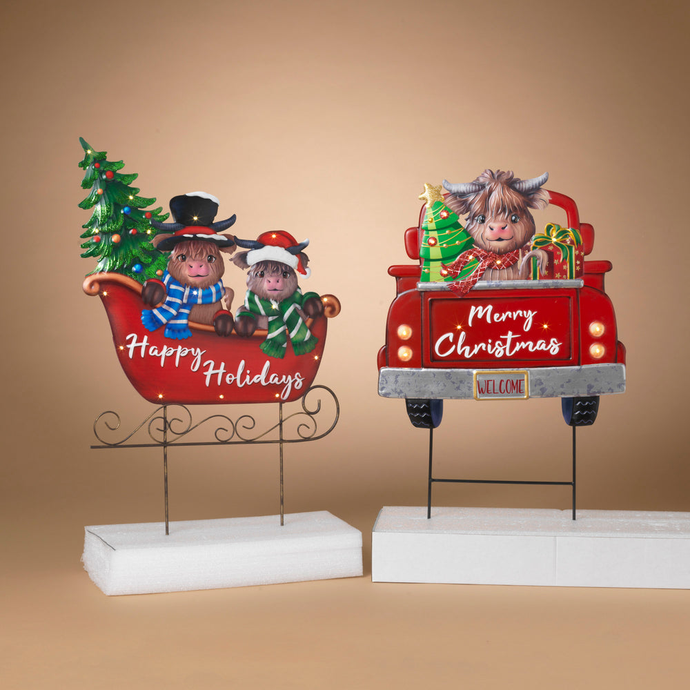 Lighted Metal Holiday Highland Cow Stake