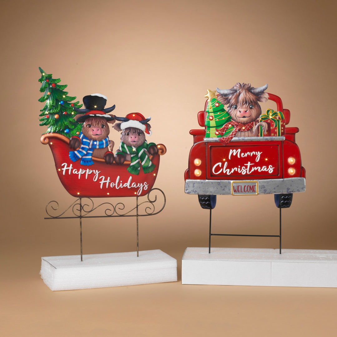 Lighted Metal Holiday Highland Cow Stake