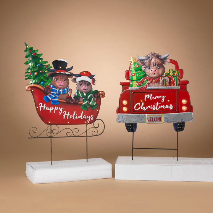 Lighted Metal Holiday Highland Cow Stake