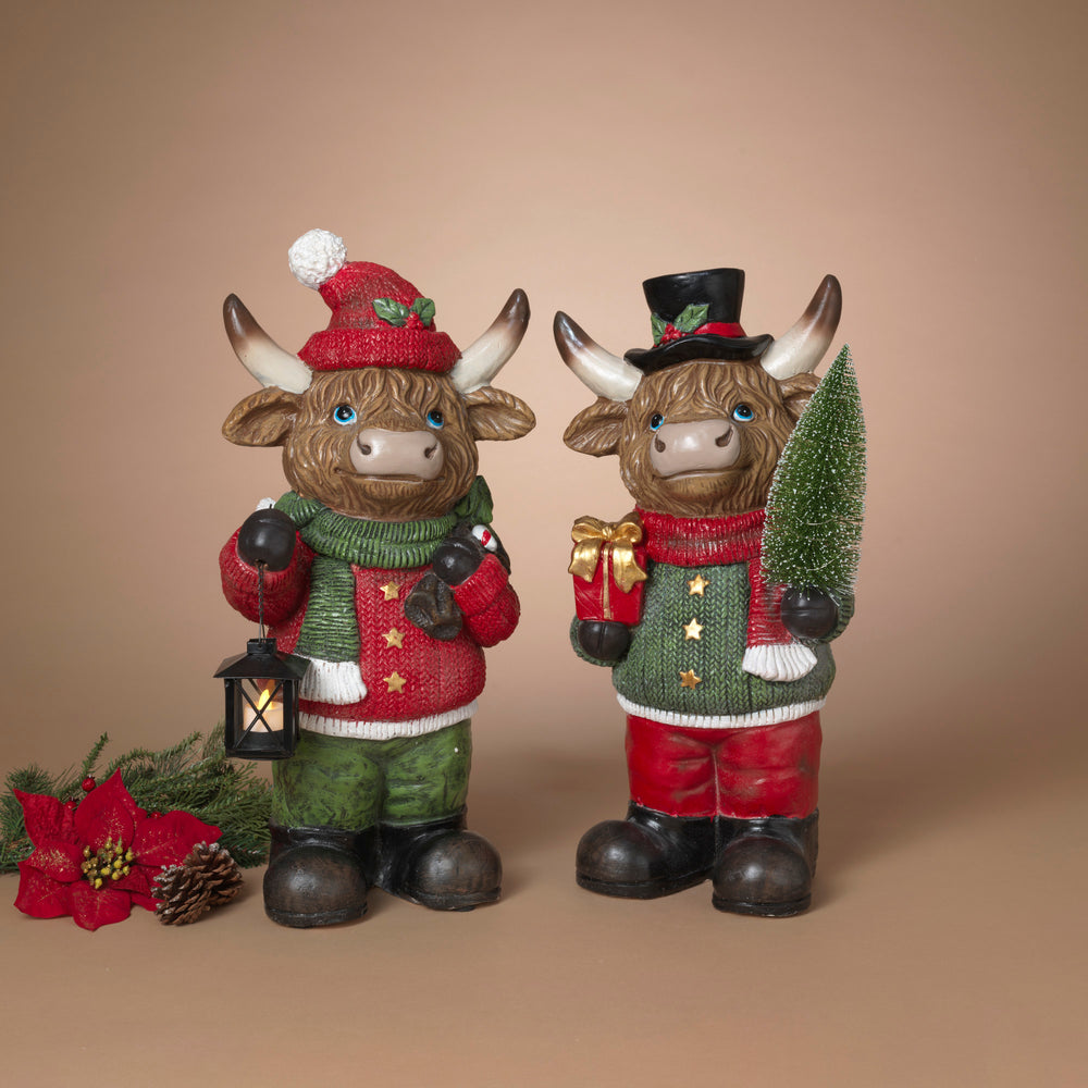 Lighted Highland Cow Holiday Figurine