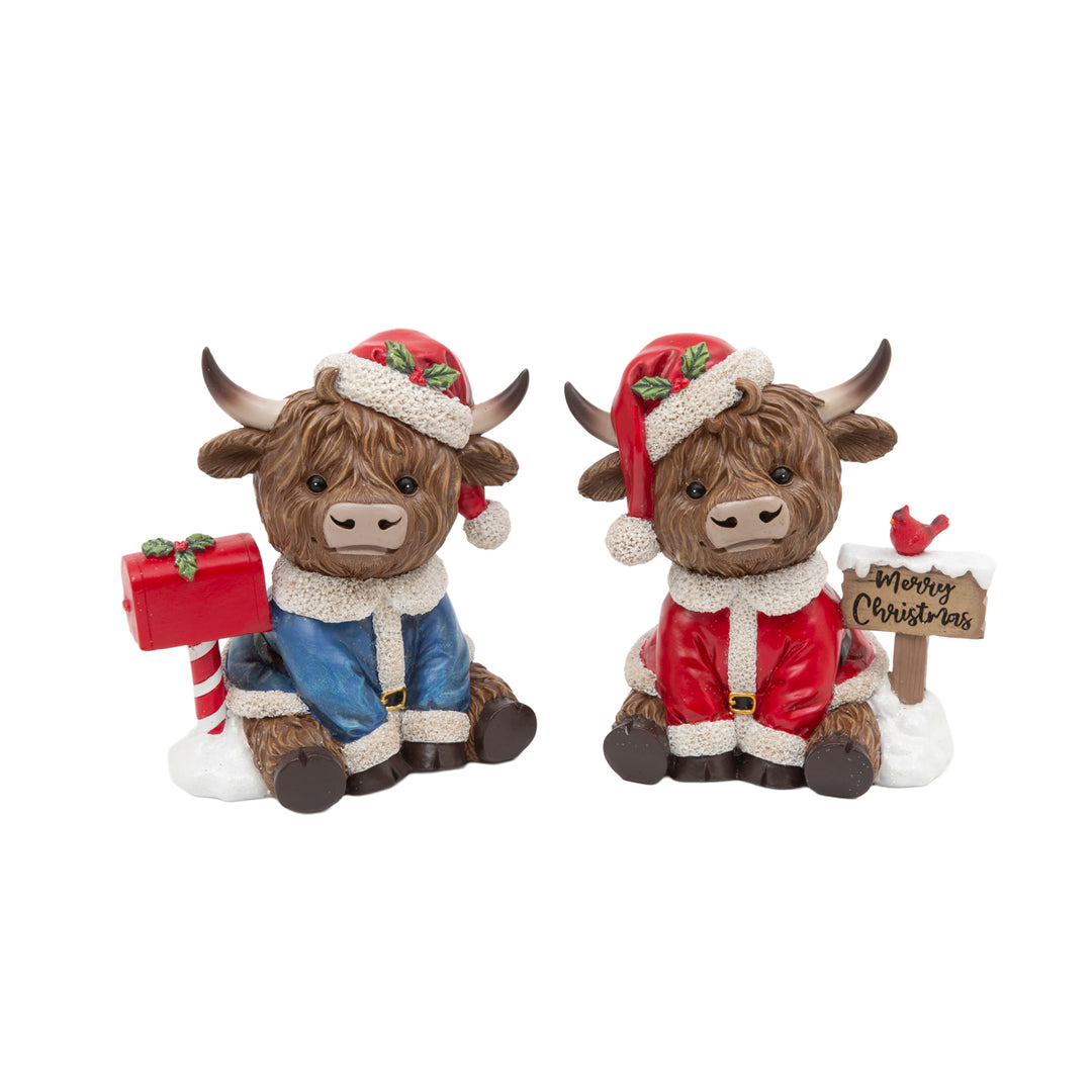 Holiday Highland Cow with Santa Hat and Sign