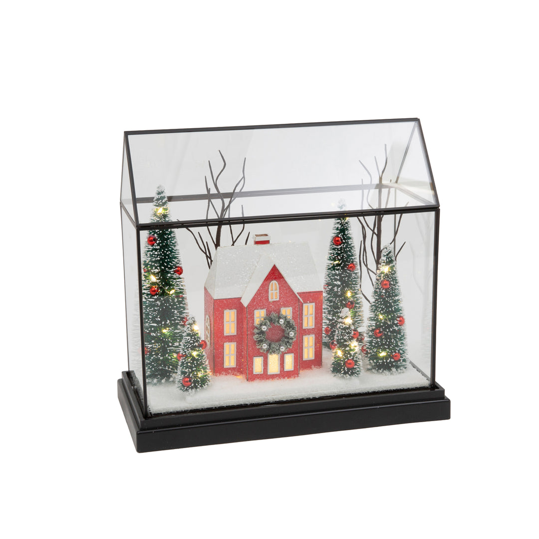 Lighted Holiday Glass House with Village Scene