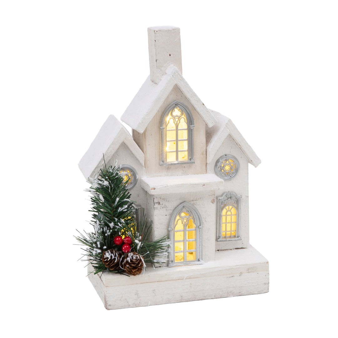 Lighted Wood Holiday House with Tree
