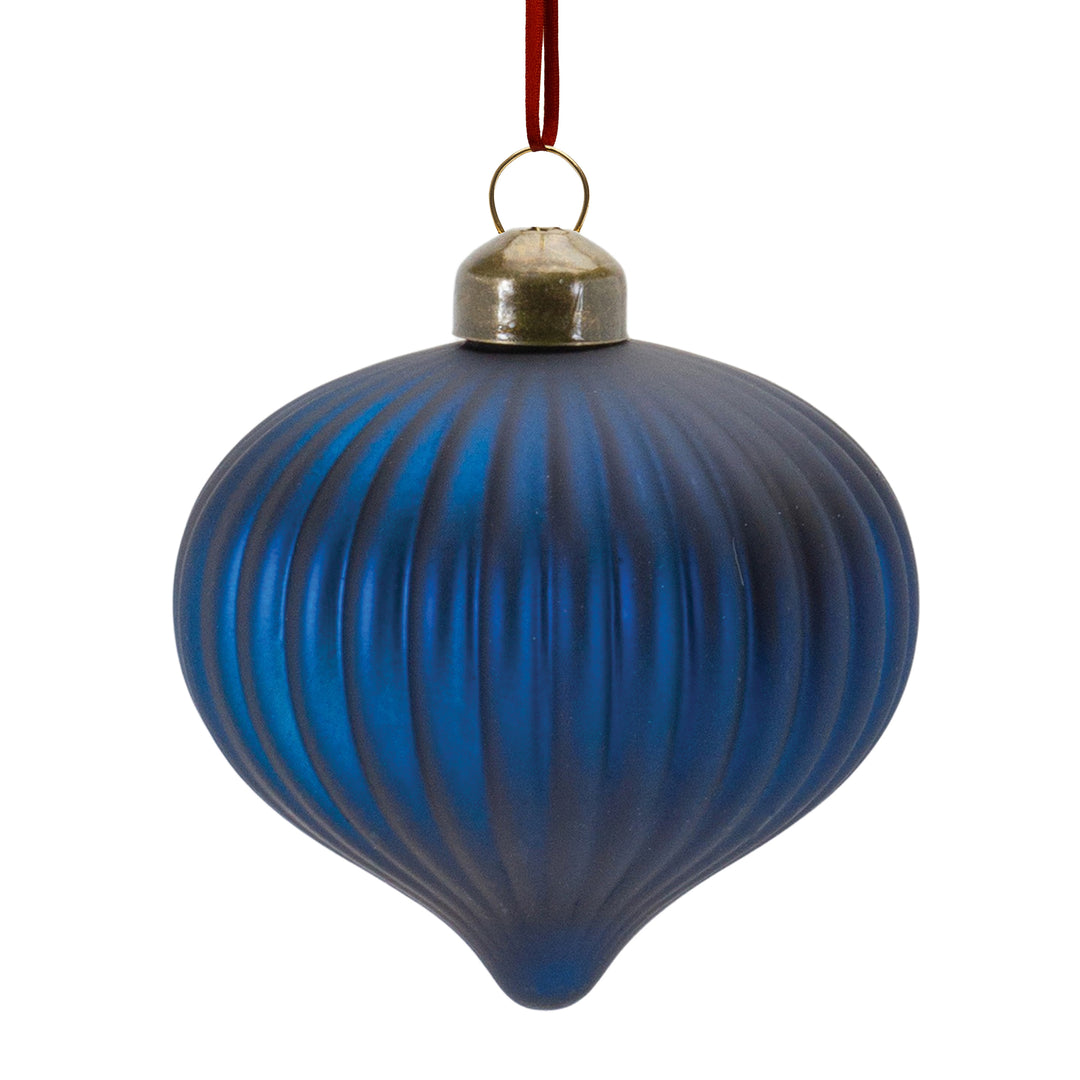 Dark Blue Ribbed Onion Ornament