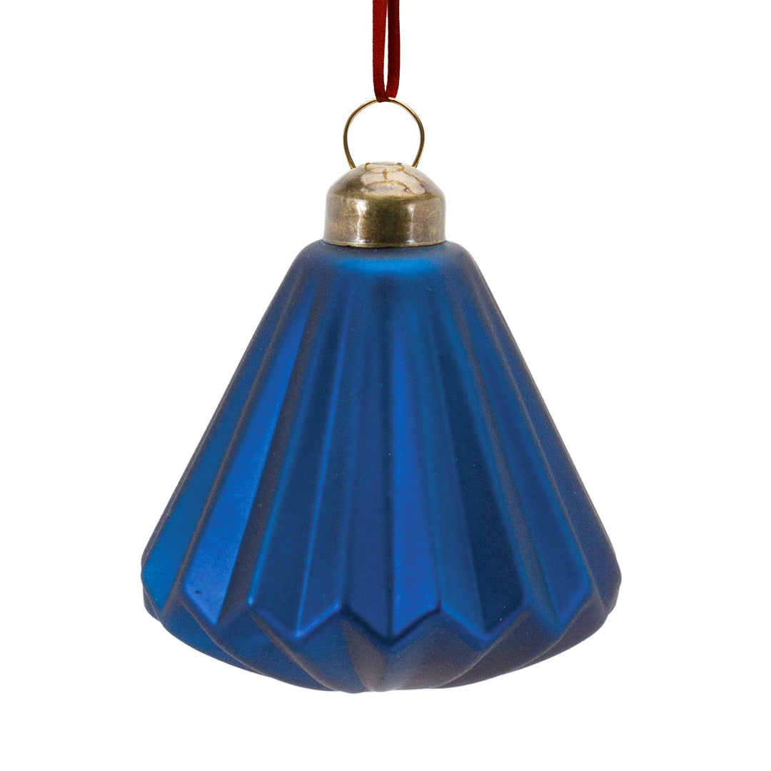 Dark Blue Ribbed Cone Ornament