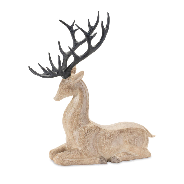 Wood Look Resin Deer Sitting - 13"