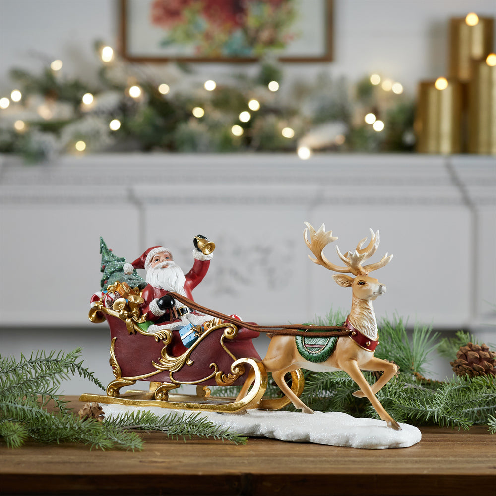 Table Top Santa in Sleigh with Reindeer and Gifts