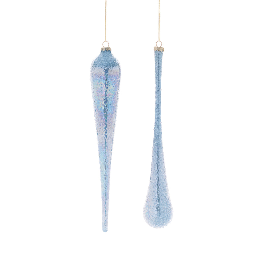 Textured Glass Blue Drop Ornament