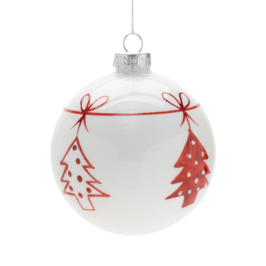 Glass Ball Ornament with Painted Trees