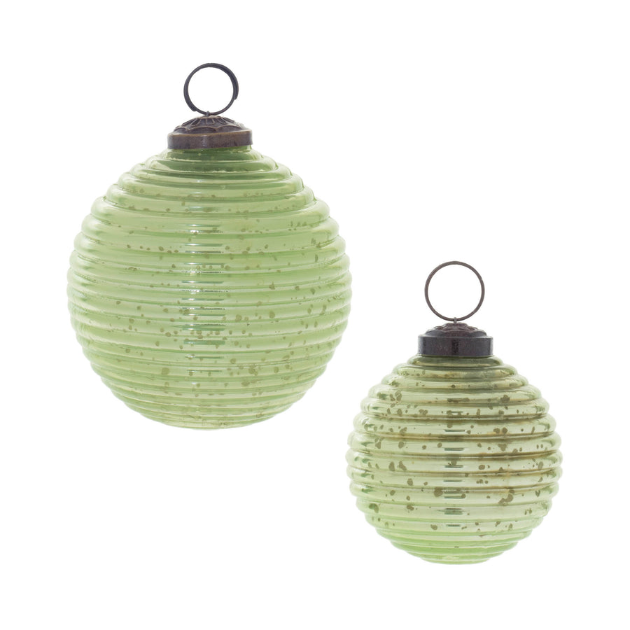 Ribbed Glass Lime Green Ball Ornament
