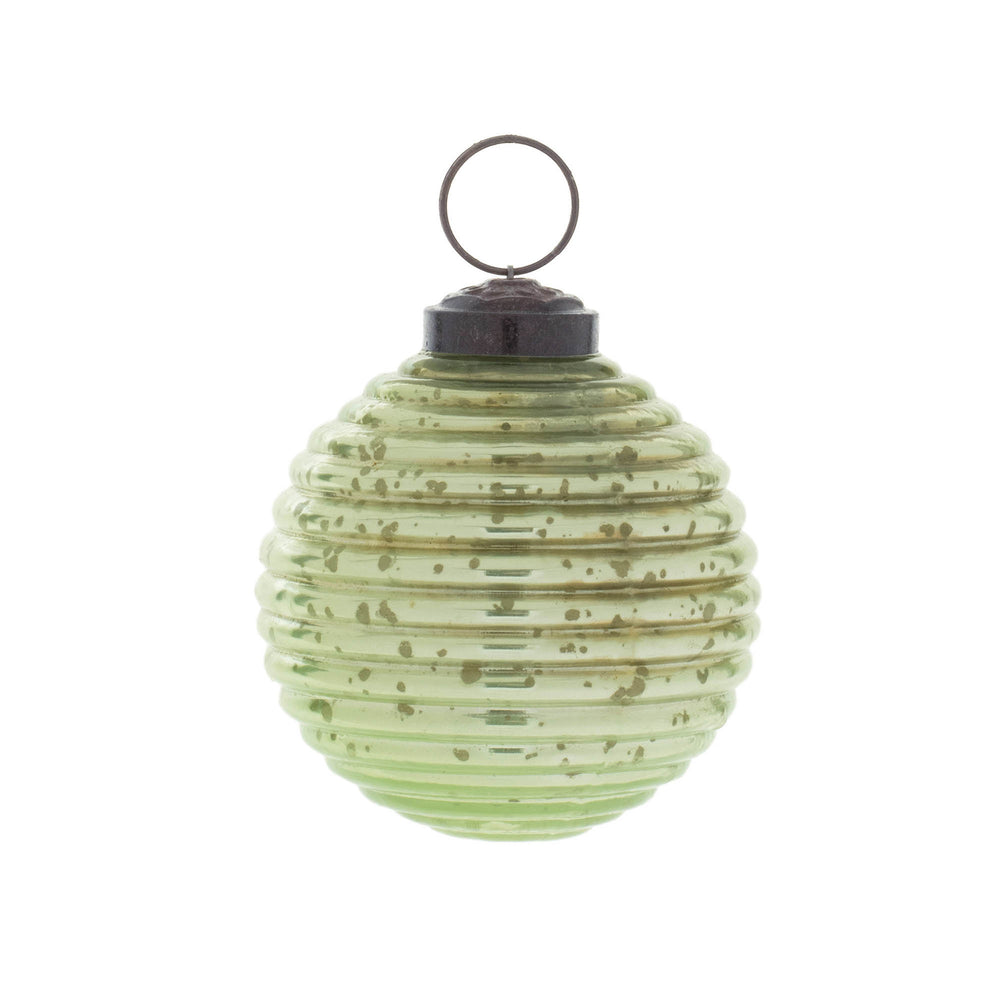Ribbed Glass Lime Green Ball Ornament