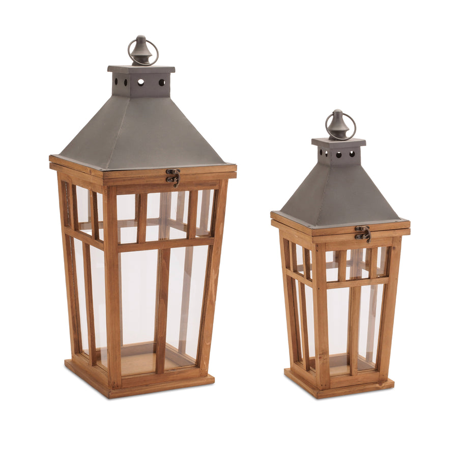 Wood and Glass Lantern with a Cone Top