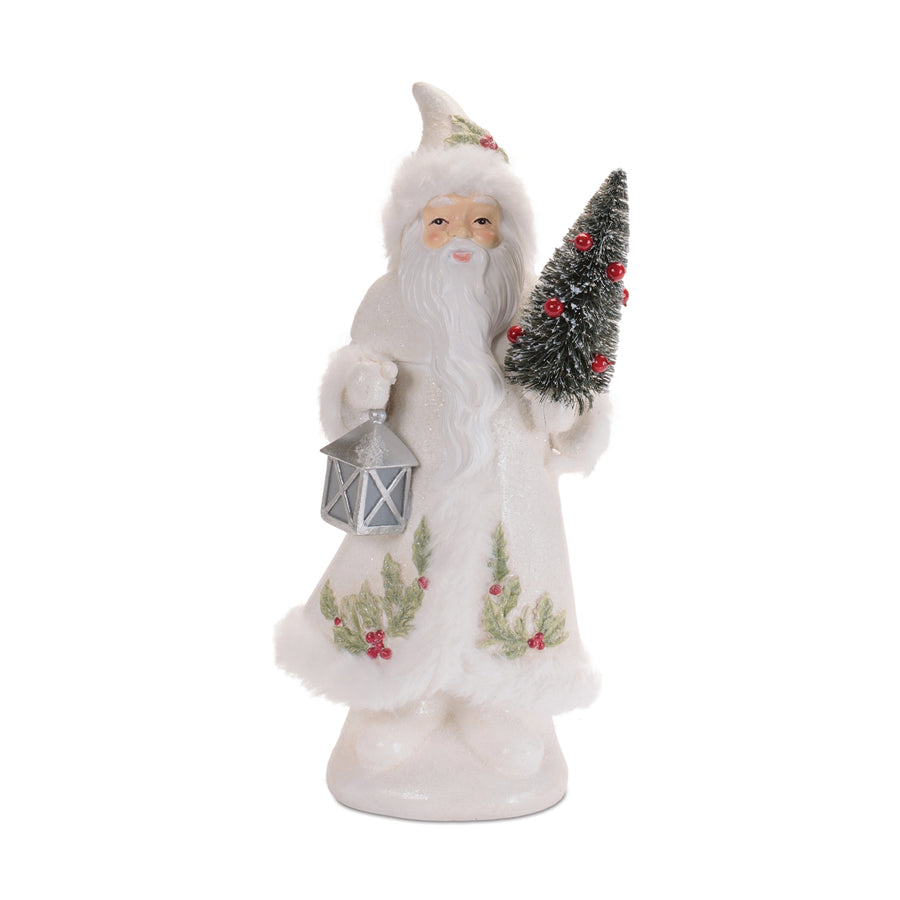 Holly Santa Figurine with Lantern and Tree