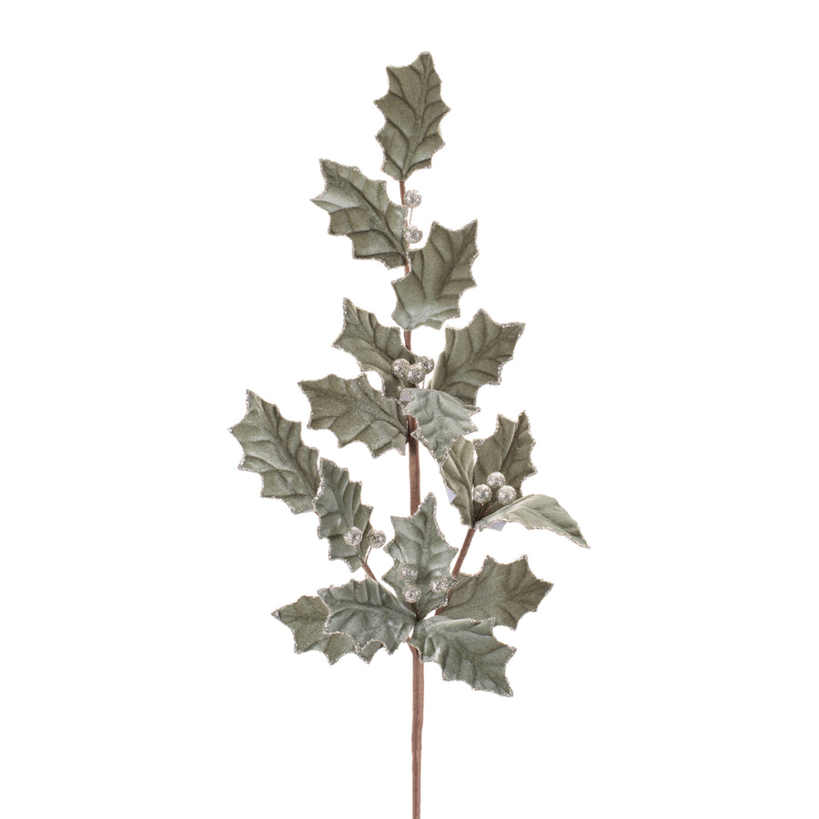 Polyester Glittered Holly Spray