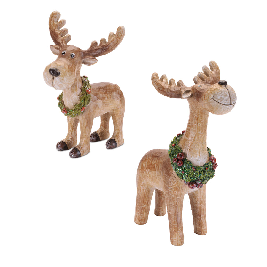 Wood-Look Reindeer with Wreath