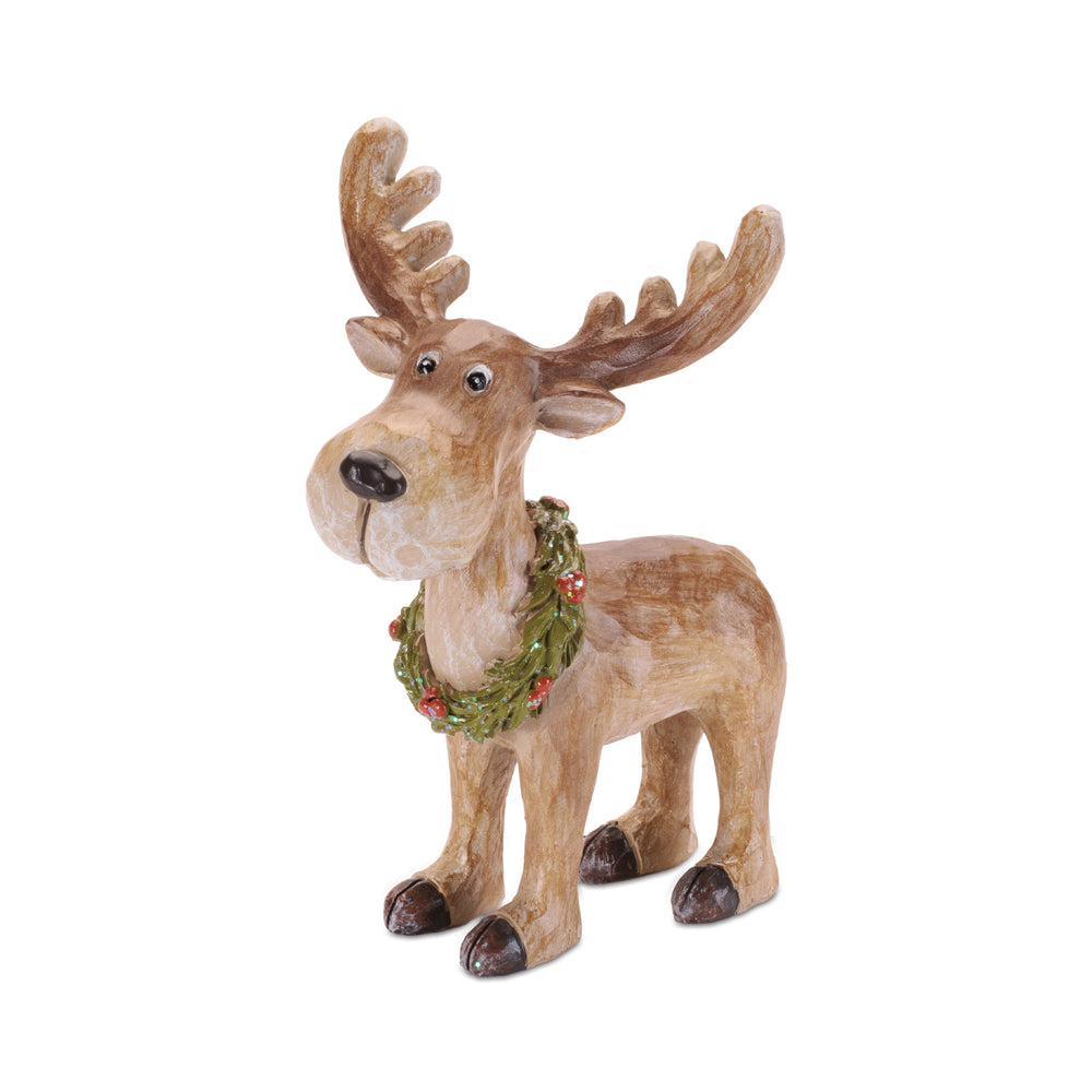 Wood-Look Reindeer with Wreath