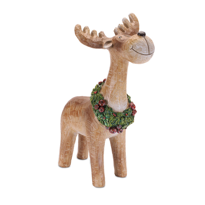 Wood-Look Reindeer with Wreath