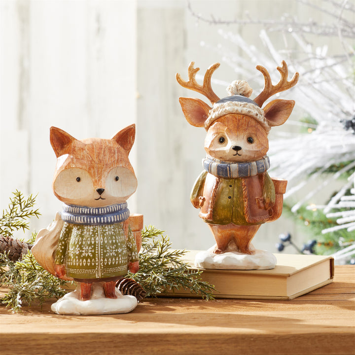 Winter Animal Figurines with Scarves and Hats