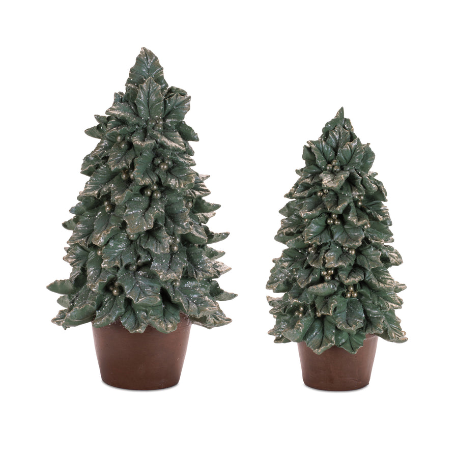 Glittered Resin Potted Holly Leaf Tree