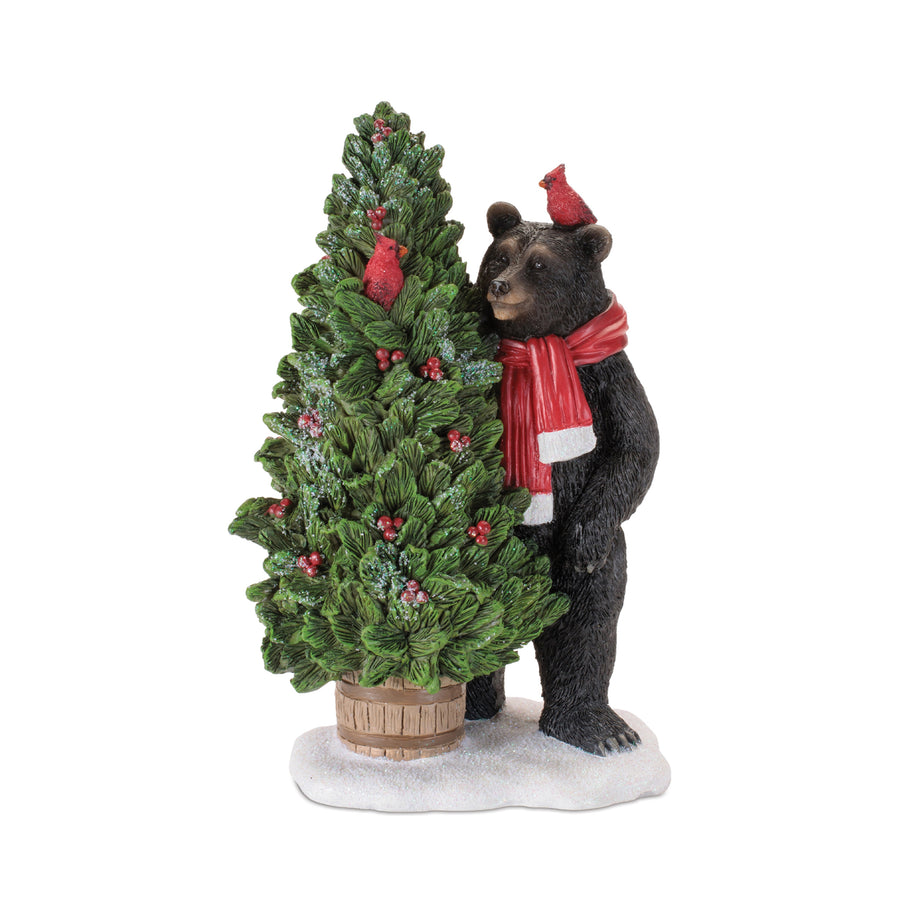 Table Top Bear with Tree and Cardinals