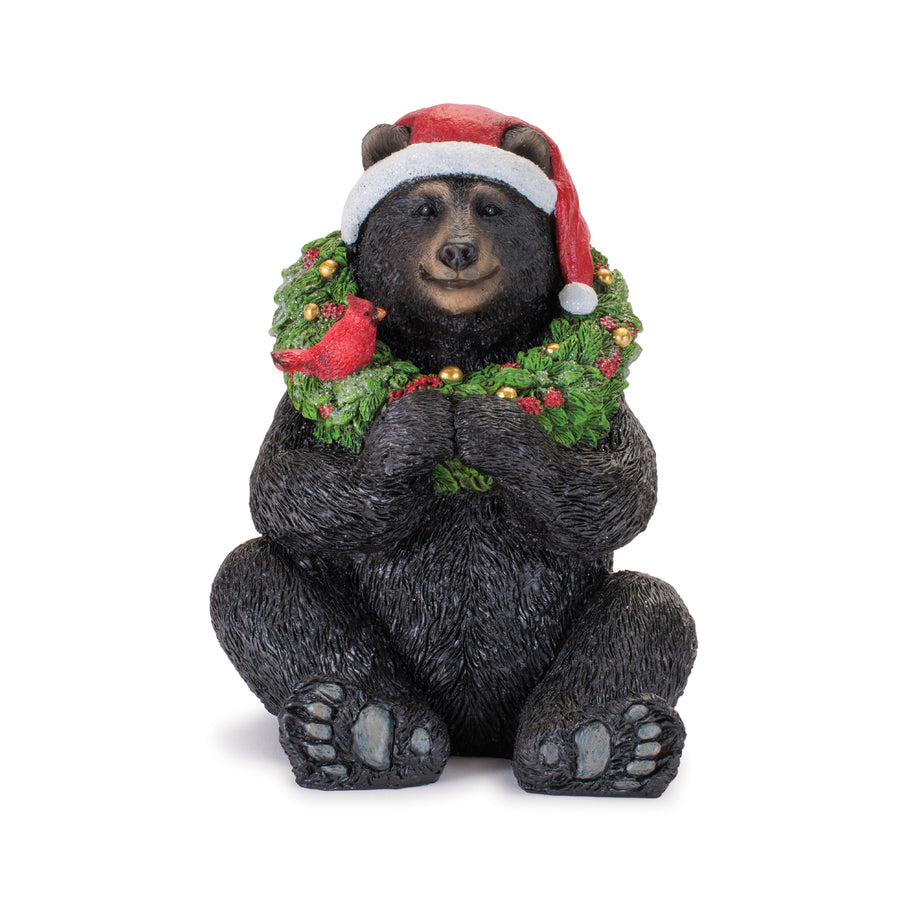 Table Top Bear with Wreath and Cardinals