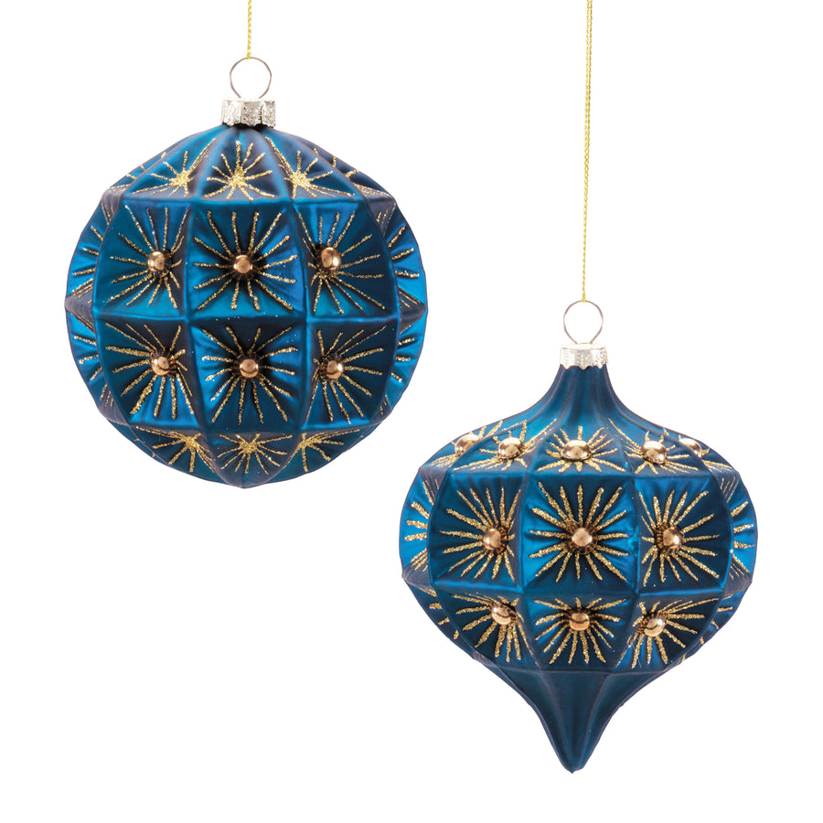 Blue & Gold Glass Drop Ornaments