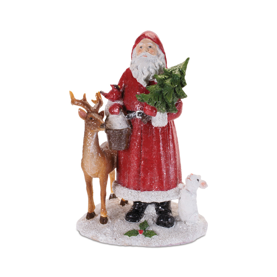Glitered Table Top Santa with Deer and Rabbit