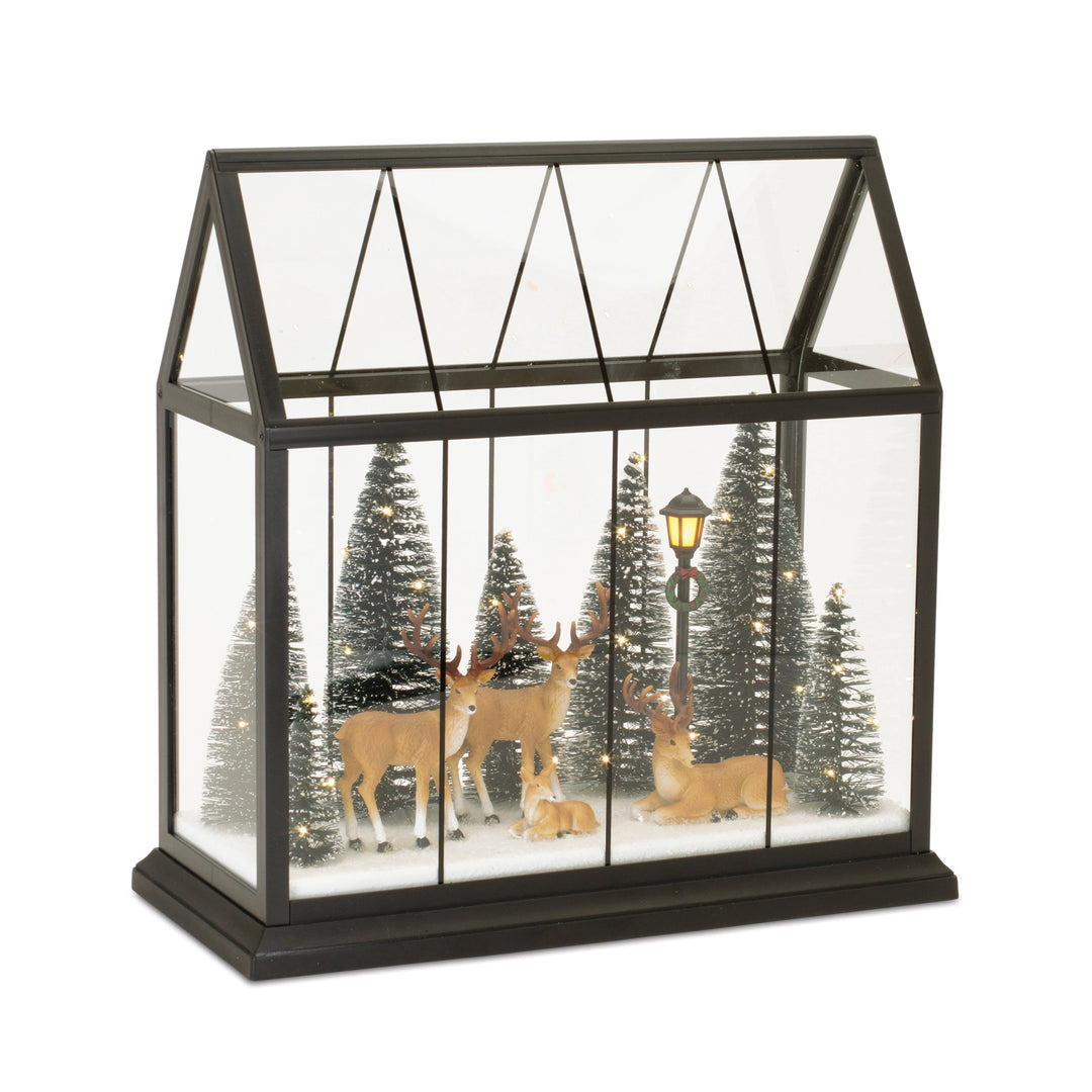 Light Up Deer and Trees in Greenhouse