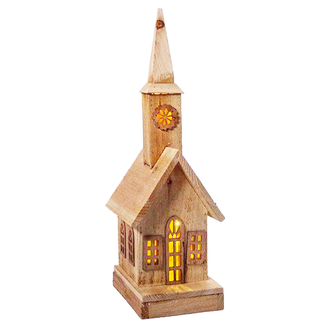 Lighted Wooden Church 17.5 x 7 Inches