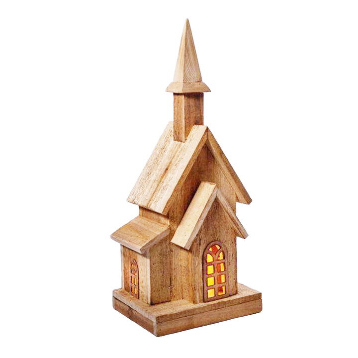 Lighted Wooden Church 18 x 7 Inches