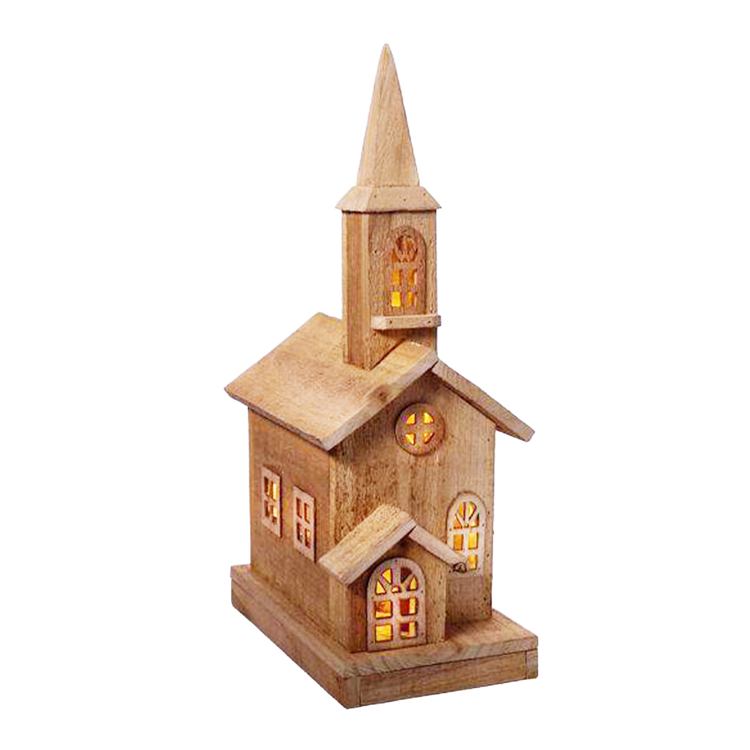 Lighted Wooden Church 17 x 10 Inches